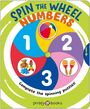 „SPIN THE WHEEL NUMBERS“, „Complete the spinning puzzles!“. Ein buntes Rad mit Zahlen, Spielzeugbildern.