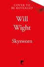 Text: "Cover to be revealed, Will Wight, Skysworn." Roter Hintergrund, unten kleines schwarzes Logo mit weißem Bergmotiv und "TOR".
