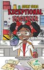 "Story Jobs: Exceptional Engineer" in gelbem und rotem Text. Illustration: Ein Mädchen im Labor mit Schutzbrille und Reagenzglas.
