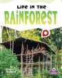 "Life in the Rainforest" oben, "Robin Johnson" unten. Eine Hütte im Regenwald mit Menschen darin.