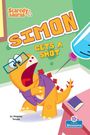 Titel: "Simon Gets a Shot" von Kingsley Troupe. 
Illustration: Ein ängstlicher Dinosaurier mit Brille schreit.