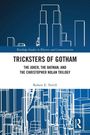 Titel: "Tricksters of Gotham". Thema: Joker, Batman, Christopher Nolan. Illustration: Skizze einer Stadt mit Hochhäusern.