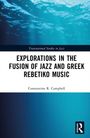 Text: "Explorations in the Fusion of Jazz and Greek Rebetiko Music". Hintergrund in Blautönen, Welleneffekt oben.