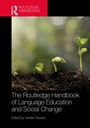 Text: "The Routledge Handbook of Language Education and Social Change. Edited by Vander Tavares."   
Logo: ROTES Routledge-Symbol oben links.
Sprösslinge wachsen aus dunkler Erde im unscharfen Hintergrund.