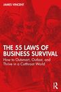 JAMES VINCENT. THE 55 LAWS OF BUSINESS SURVIVAL. Illustration von drei lesenden Menschen in Rot.