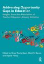 "Addressing Opportunity Gaps in Education" oben, bunte Handabdrücke verteilt auf blauem Hintergrund.