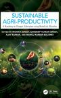 "SUSTAINABLE AGRI-PRODUCTIVITY" in blau, verschiedene Hände und Pflanzen umgeben von Kreisen auf einem grünen Hintergrund.