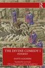 „THE DIVINE COMEDY I: INFERNO, DANTE ALIGHIERI, Translated by Len Krisak“ auf rotem Banner. Illustration von Personen in Höllenszene.