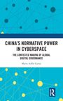 Buchcover: “China's Normative Power in Cyberspace” von Maria Adele Carrai. Hintergrund mit blauen und gelben Linien und Punkten.