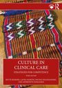 "CULTURE IN CLINICAL CARE" Titel in Weiß auf rotem Banner, darunter bunte, gewebte Textilien mit Mustern.