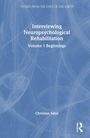 Text: "Interviewing Neuropsychological Rehabilitation, Volume I Beginnings, Christian Salas." Abstrakte blaue Hintergrundillustration.