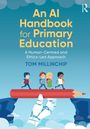„An AI Handbook for Primary Education“ und „TOM MILLINCHIP“. Kinder laufen auf rotem Bleistift in einer Wolkenlandschaft.