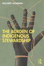 Text: "The Burden of Indigenous Stewardship" und "Macario Lacbawan". Illustration: Hand mit Schnüren gebunden, grüne Hintergrundfarbe.