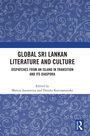 "Global Sri Lankan Literature and Culture; Dispatches from an Island in Transition and Its Diaspora; editiert von Maryse Jayasuriya und Dinidu Karunanayake. Blaues florales Muster im Hintergrund."