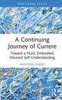 „A Continuing Journey of Currere“ von Wanying Wang. Abstrakte Illustration mit blauen und gelben Linien im Hintergrund.