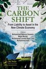 Text: "The Carbon Shift: From Liability to Asset in the New Climate Economy." Bild eines Waldes mit Windrad und Solarpanel.