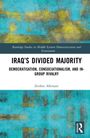 Titel: IRAQ'S DIVIDED MAJORITY, Autor: Zeidon Alkinani. Buntes abstraktes Design in Gelb und Blau im Hintergrund.