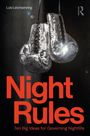 Text: "Night Rules: Ten Big Ideas for Governing Nightlife". Autor: Lutz Leichsenring. Zwei Discokugel-Boxhandschuhe hängen.