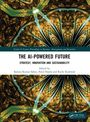 Text: The AI-Powered Future, Strategy, Innovation and Sustainability. Abstrakte, symmetrische Muster in Grün- und Gelbtönen.