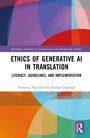 "ETHICS OF GENERATIVE AI IN TRANSLATION: LITERACY, GUIDELINES, AND IMPLEMENTATION" auf farbigem, geometrischem Hintergrund.