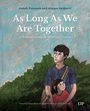Buchtitel: "As Long As We Are Together". Kind umarmt Person vor grünem Hintergrund.