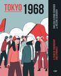 "Tokyo 1968", Illustration von Menschen mit roten Fahnen, Text über Freundschaft und Kampf am Rand.