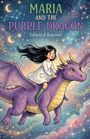 Illustration: "Maria and the Purple Dragon" steht oben, von Edward Rayner. Ein Mädchen reitet fröhlich auf einem lila Drachen durch einen sternenbedeckten Himmel.