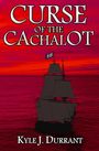 „CURSE OF THE CACHALOT“ und „Kyle J. Durrant“. Silhouette eines Segelschiffs vor rotem Himmel.