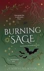 Text: "Some people find it really hard to let go... So instead they let it burn." "BURNING SAGE" ZWEITES BUCH Parallel Stars. Illustration: Blätter, Zweige, Fledermäuse, Spinne.