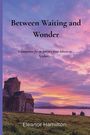 "Between Waiting and Wonder" steht im Zentrum. Darunter: "Ein Begleiter auf der Reise von Advent bis Epiphanias." Im Vordergrund eine alte Kirche vor einem bunten Sonnenuntergang.