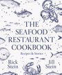 "The Seafood Restaurant Cookbook. Recipes & Stories. Rick Stein, Jill Stein. Zeichnungen von Meereslebewesen wie Fischen, Tintenfisch, Krabbe."