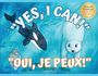 "YES, I CAN!", "OUI, JE PEUX!" in großer Schrift, ein Orca, ein Eisbär und ein tauchender Pinguin in einem blauen Unterwasserbild.