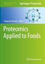 "Proteomics Applied to Foods" von Pasquale Ferranti, Springer Protocols. Kreismotiv mit Lebensmittel- und Wissenschaftssymbolen.