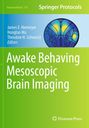 "Awake Behaving Mesoscopic Brain Imaging" in großer Schrift auf grünem Hintergrund. Oben ein Logo mit Ranken.