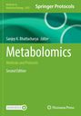 "Metabolomics: Methods and Protocols, Second Edition, Sanjoy K. Bhattacharya, Springer Protocols, Humana Press" auf grünem Hintergrund.