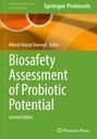 **Buchcover**: "Biosafety Assessment of Probiotic Potential". Grüner Hintergrund, orange Kreise.