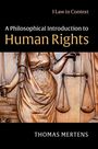 Text: "Law in Context, A Philosophical Introduction to Human Rights, Thomas Mertens." Relief einer Justitia mit Waage.