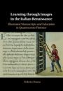 Titel: "Learning through Images in the Italian Renaissance". Darunter Text mit Manuskript und Mann mit Leiter in rotem Gewand.