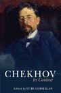 "Chekhov in Context" und "Edited by Yuri Corrigan". Ein Gemälde eines Mannes im Anzug mit Bart und Brille.