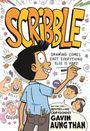 "Scribble" in großen Buchstaben, darunter "Drawing comes easy. Everything else is hard." Ein Cartoon-Junge mit Stiften.