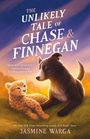 "The Unlikely Tale of Chase & Finnegan" von Jasmine Warga. Illustration: Ein Hund und ein Gepard sitzen auf einer Wiese.