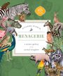 "Sticker Studio Menagerie: a sticker gallery of the animal kingdom" umgeben von Tierillustrationen auf grünem Hintergrund.