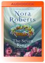 "AUDIOBOOK", "Nora Roberts", "The Seven Rings", "The Lost Bride Trilogy Book 3". Krone mit Blumen auf weichem Tuch.