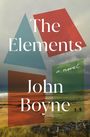 „The Elements“, „a novel“, „John Boyne“. Strandlandschaft mit bewölktem Himmel und zwei Spaziergängern.