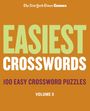 Text in großen Buchstaben: "EASIEST CROSSWORDS". Darunter: "100 Easy Crossword Puzzles, Volume 5". Hintergrund ist orange.