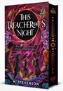 Buchtitel: This Treacherous Night. Untertitel: The darkest secrets always come to light. Auf dem Cover sind Figuren und Blumen.