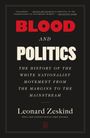 "BLOOD AND POLITICS". Ein Buchcover mit roten und weißen Buchstaben auf schwarzem Hintergrund. Autor: Leonard Zeskind.