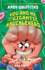 Titel: "YOU AND ME AND THE GIGANTIC KNUCKLEHEAD". Zwei kleine Cartoon-Figuren auf einer großen Faust.