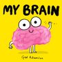„MY BRAIN“ steht oben. Darunter ein lächelndes, pinkes Gehirn mit Armen und Beinen auf gelbem Hintergrund, das winkt.