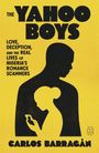 "The Yahoo Boys" in großer Schrift, darunter Text über Liebe und Betrug. Silhouette eines Mannes und einer Frau mit Handy.
